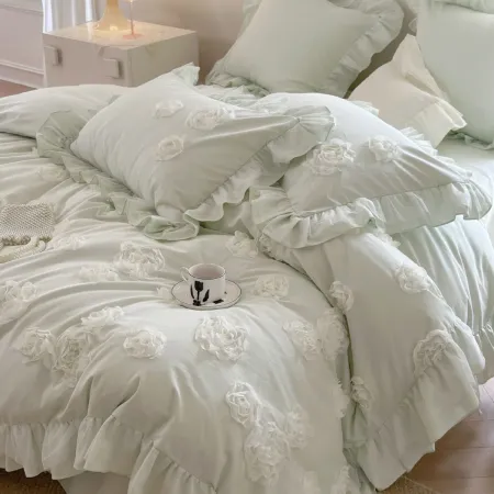 Doble encaje hecho a mano rosa plato floral espesado 100 cerámico esmerilado princesa cama quad kit Doble encaje hecho a mano rosa plato floral espesado 100 cerámico esmerilado princesa cama quad kit